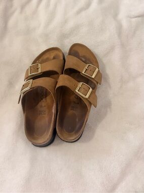 Kids Double-Buckle Slide Sandals in Tan